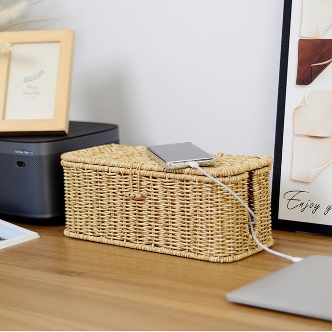 BROWNLILY Cable Management Box, Rattan Style Cord Organizer - Image 8