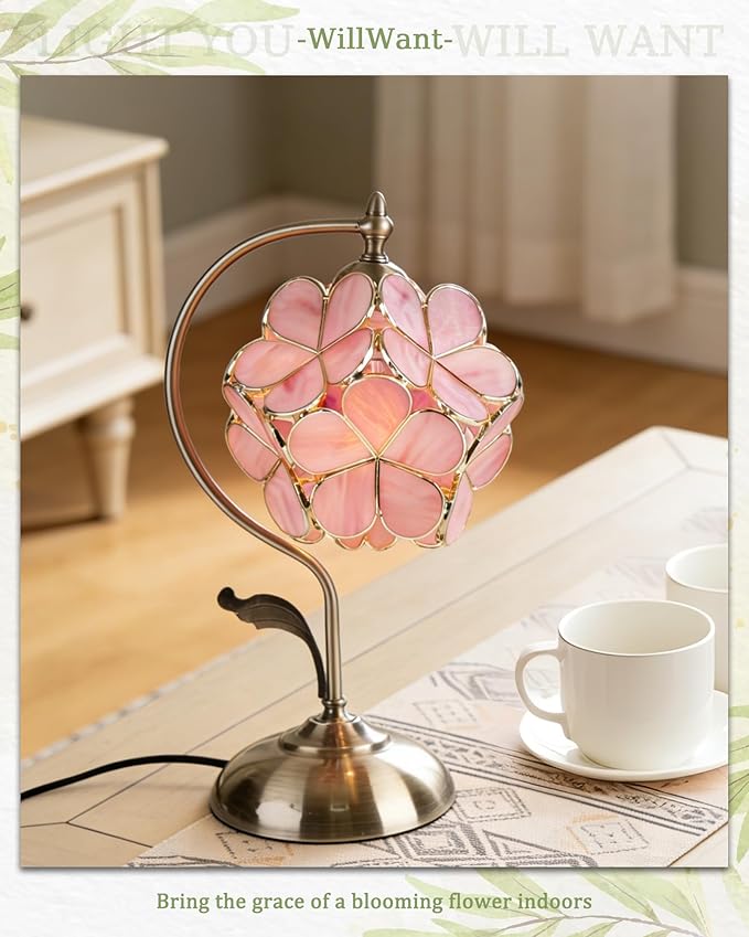 Tiffany Style Flower Table Lamp, Vintage Cherry Blossom Stained Glass Lamp - Image 6