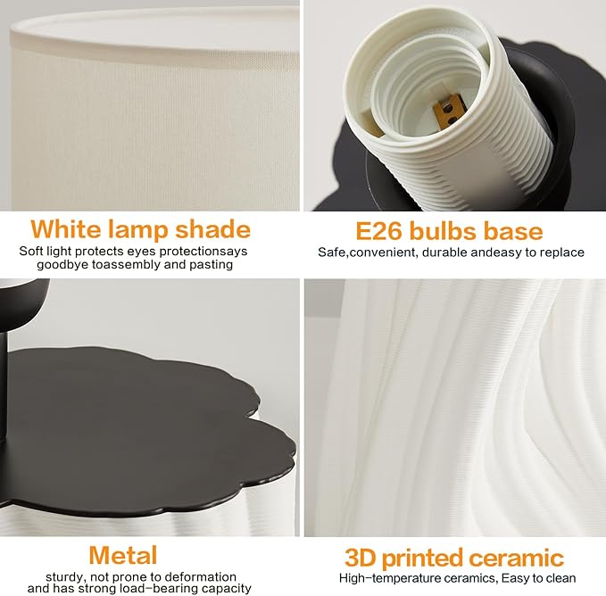 Modern Plug in Ceramic Table Lamps Large 26.75In White Table Lamp Living Room - Image 3