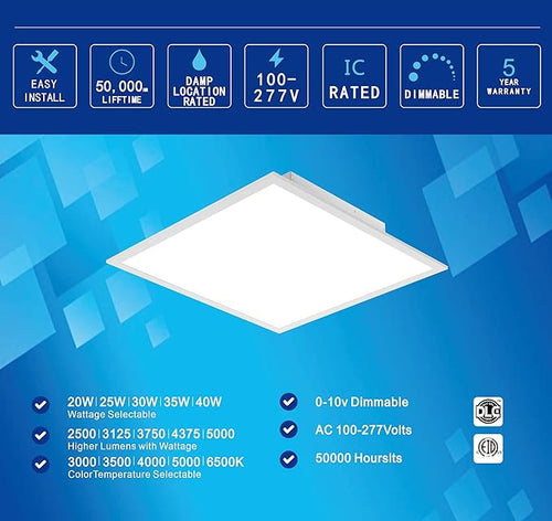 2x2 FT LED Light Flat Panel, 20/25/30/35/40W, 5 Color Temps 3K/3.5K/4K/5K/6.5K - Image 2