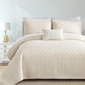 Yiran Beige Quilt Set Queen Size Lightweight Bedspread Ultrasonic Wave Pattern by Yiran