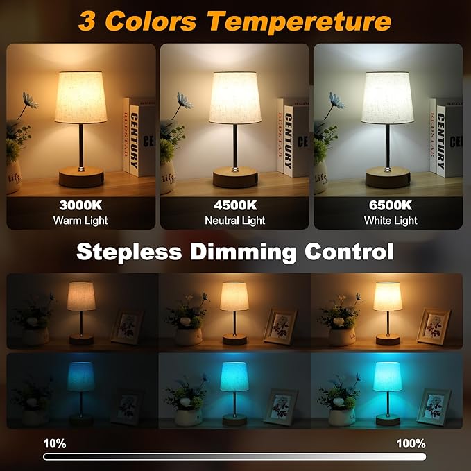 Ascher Small Bedside Table lamp Set of 2, RGB Color Changing Lamps, 3 Color - Image 3