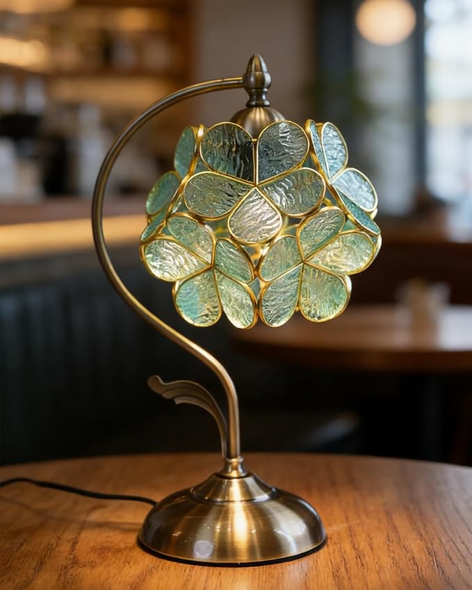 Tiffany Style Flower Table Lamp, Vintage Cherry Blossom Stained Glass Lamp by WillWant