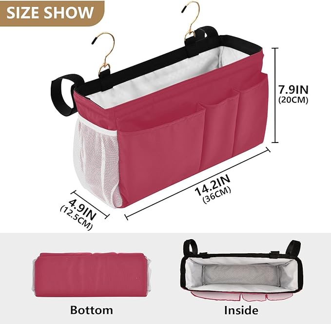 KOPIRIT Strawberry Red Bedside Caddy Storage Bag Bedside Organizer - Image 4