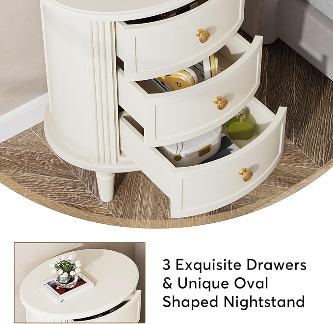 Tribesigns Nightstand with 3 Drawers, Oval Bed Side Table - Image 6