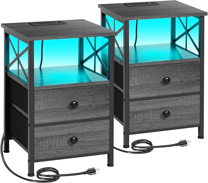 AMHANCIBLE Night Stand Set 2, LED Nightstand by AMHANCIBLE