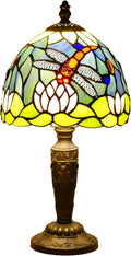 Tiffany Lamp Stained Glass Table Lamp 7.9X7.9X14.2 Inches Dragonfly and Lotus by VirtueKing