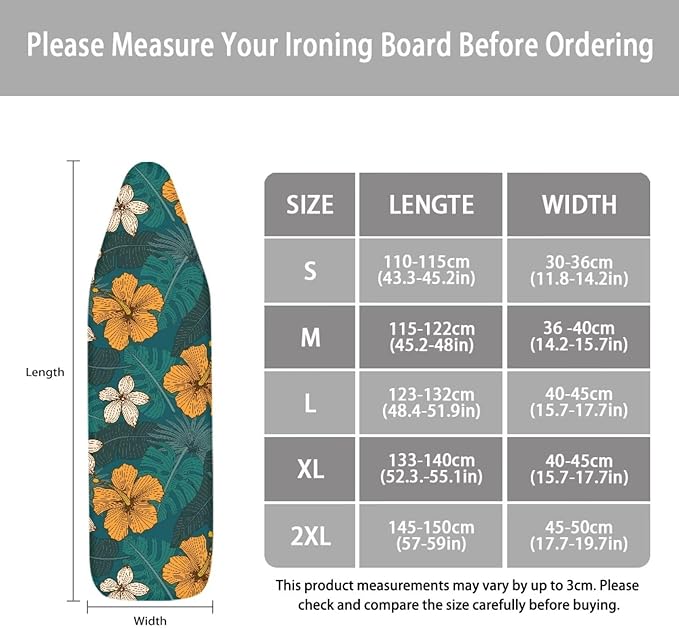 ZCFYGDX Hawaiian Flower Leaf Print Ironing Board Cover 2 Extra Large, Elastic - Image 5