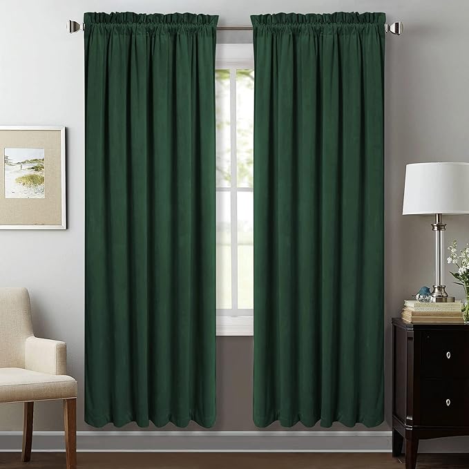 StangH Christmas Green Curtains 72 inches Length Dark Green Velvet Bedroom by StangH