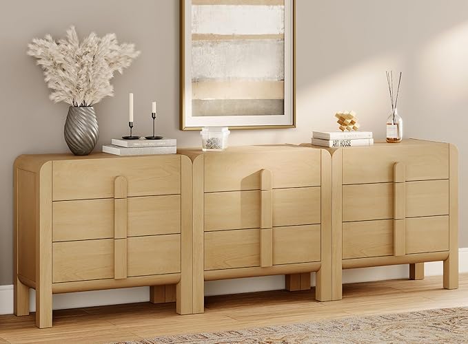 WAMPAT 3 in 1 9 Drawer Dresser for Bedroom, 94.5" Wide Mid Century Modern Wide by WAMPAT