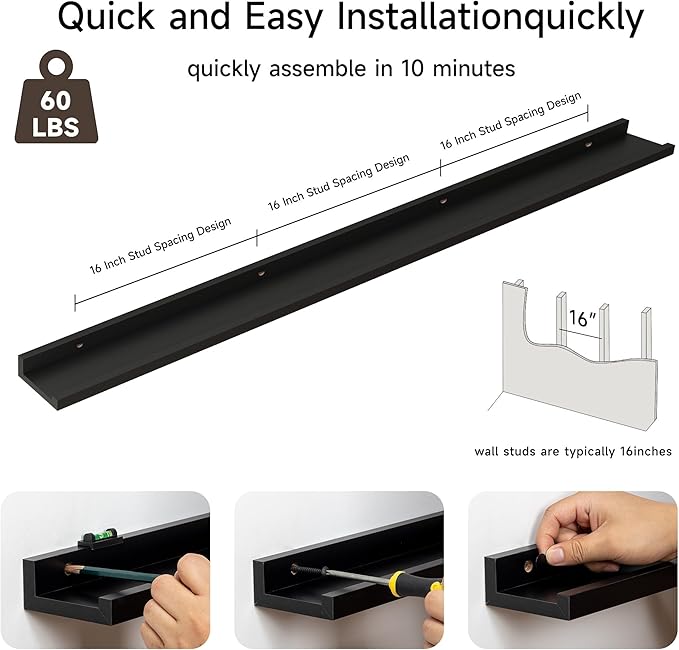 Floating Picture Ledge Shelves for Wall Set of 2, 72 Inches Picture Ledge Shelf - Image 5