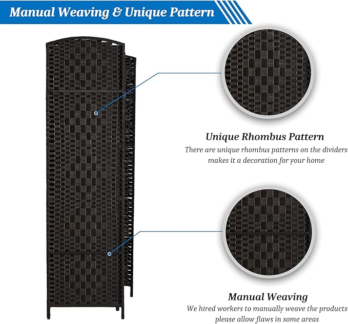 VINGLI 6-Panels Tall Rattan Room Divider, 6 FT Folding Privacy Screen, Indoor - Image 6