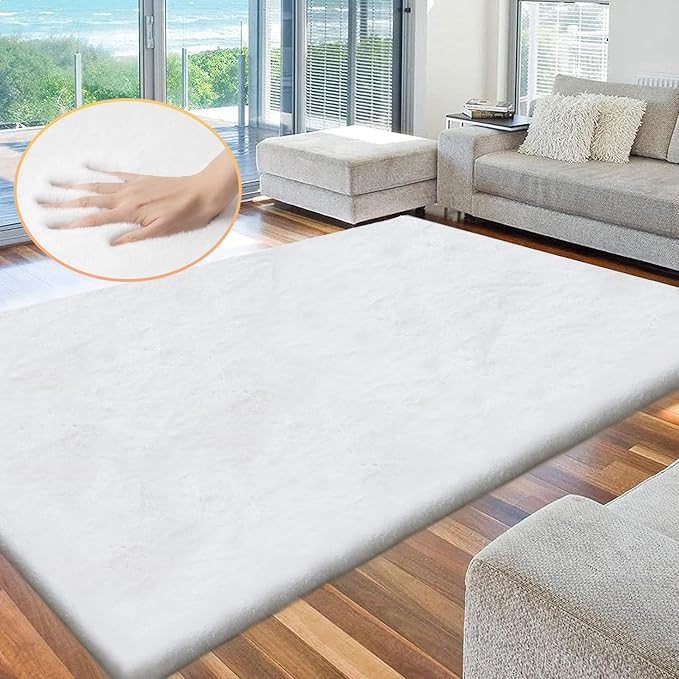 White Fluffy Living Room Rugs 6x9 Area Rug Washable Shag Rugs - Image 3