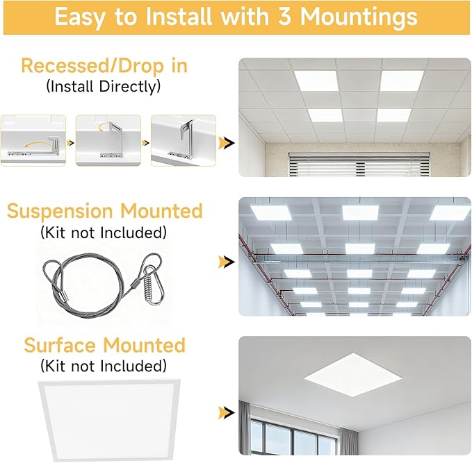 6 Pack 2x2 LED Flat Panel Light Drop Ceiling Office Fixture, Surface Mount Drop - Image 4