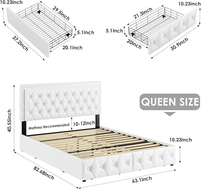 Keyluv Queen Upholstered LED Bed Frame - Image 2