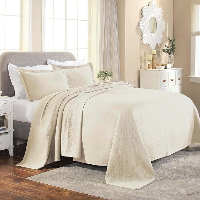 Superior 2 Piece Basketweave Cotton Bedspread Set, Home Bed Decor, Decorative by SUPERIOR