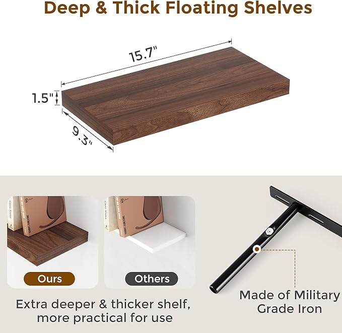 Floating Shelves 16 Inch Long, Wall-Mounted Bathroom Shelves Set of 2, 9.3 Inch - Image 3