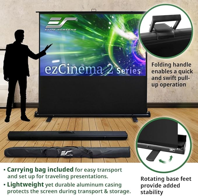 Elite Screens ezCinema 2, 70-inch 16:9, Manual Floor Pull Up Scissor Backed - Image 6