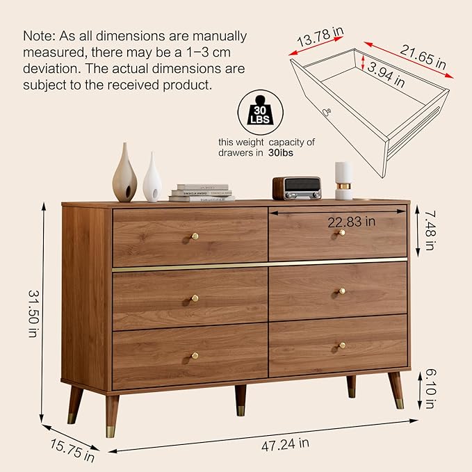 6 Drawer Dresser, Wooden Bedroom Drawer Dresser - Image 2
