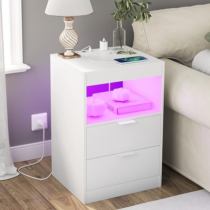 Tiptiper LED Nightstand with Wireless Charging Station, Bedside Table with LED - Image 8