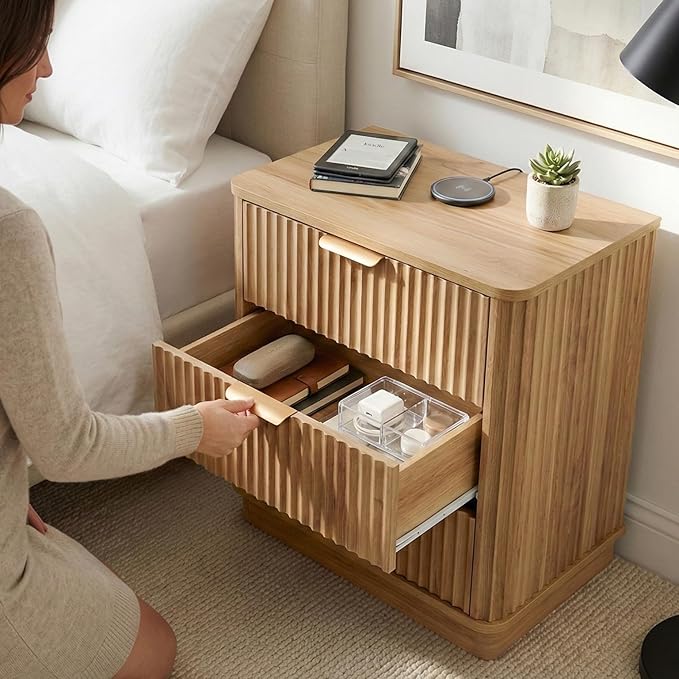LYNCOHOME Fluted Night Stand Set of 2, Large 3 Drawer Nightand, Wood Bedside - Image 7