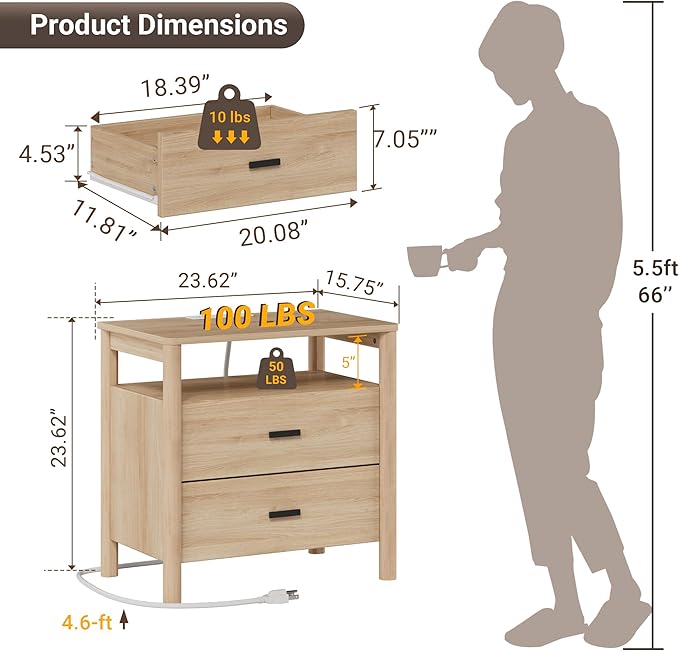 FavourLife Night Stand Set 2, Large Nightstand - Image 2