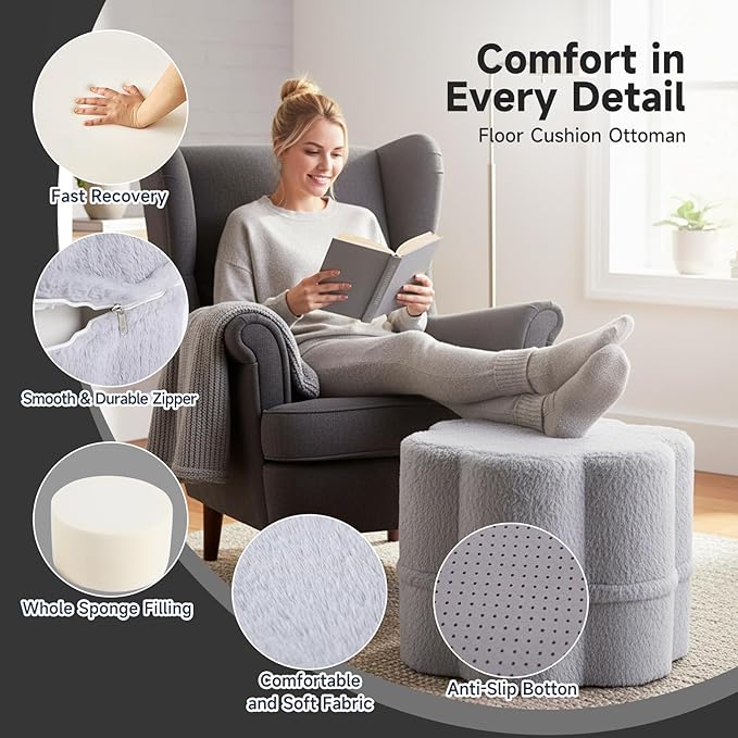 Tiita Floral Pouf Ottoman, Foot Stools Ottoman - Image 3