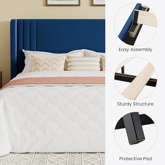 SHA CERLIN Queen Size Velvet Upholstered Platform Bed Frame - Image 7
