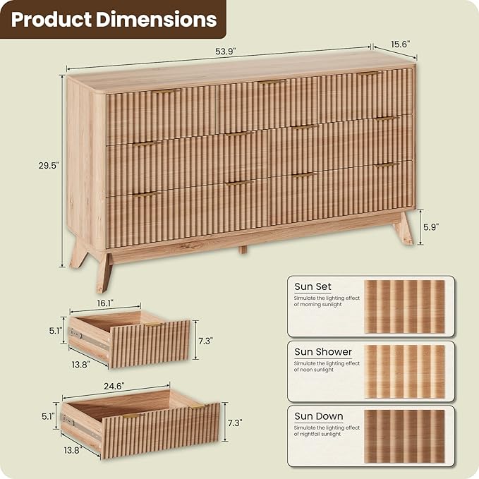 54'' Wide 7 Drawers Dresser for Bedroom, Modern Fluted Vertical Chest - Image 2