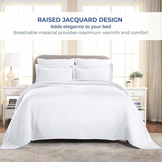 Superior 3 Piece Basketweave Cotton Bedspread Set, Home Bed Decor, Decorative - Image 8