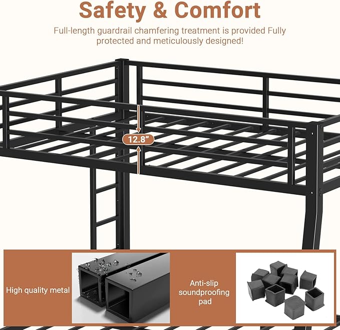 Full XL Over Queen Bunk Bed Frame, Heavy Duty Metal Loft Bed - Image 6