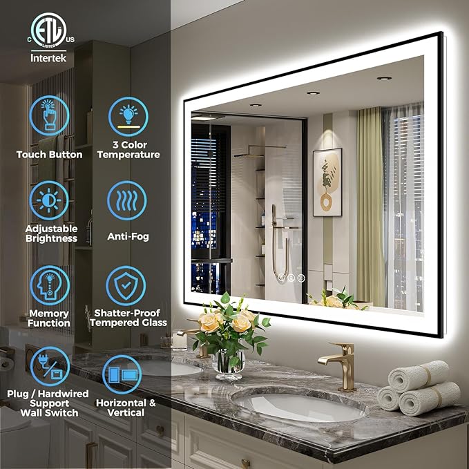 YEELAIT 48x32 Inch LED Bathroom Mirror - Image 2