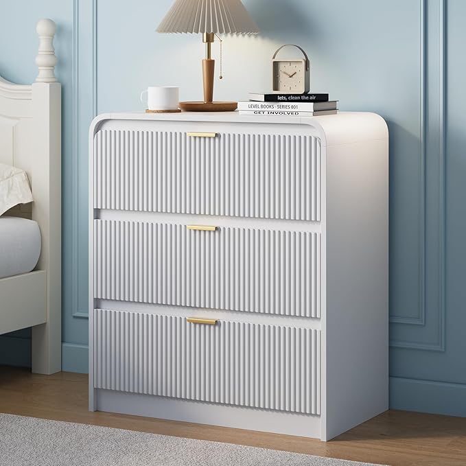 FURSUN 32" Tall Fluted Nightstand, 3 Drawers Wooden End Table w/Storage - Image 8