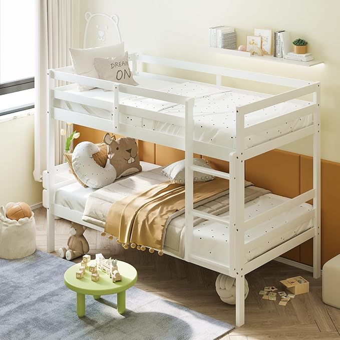 Giantex Bunk Bed Twin Over Twin White, Solid Wood Bunk Bed by Giantex