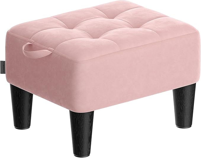 SONGMICS Foot Stool with Legs, Small Footstool Ottoman, Velvet Seat with Thick by SONGMICSbySONGMICSHOME