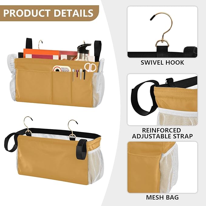 KOPIRIT Mustard Yellow Bedside Caddy Storage Bag Bedside Organizer - Image 5