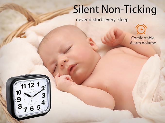 5.5" Large No Ticking Analog Alarm Clock, Silent Readable - Image 2
