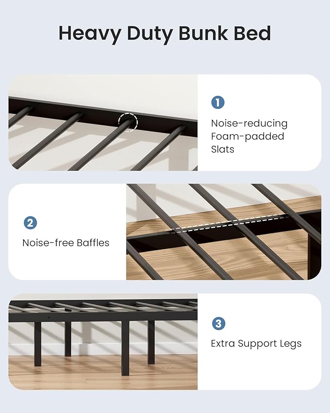 Queen Over Queen Bunk Bed for Adults & Teens, Heavy Duty Metal Bunk Bed - Image 4