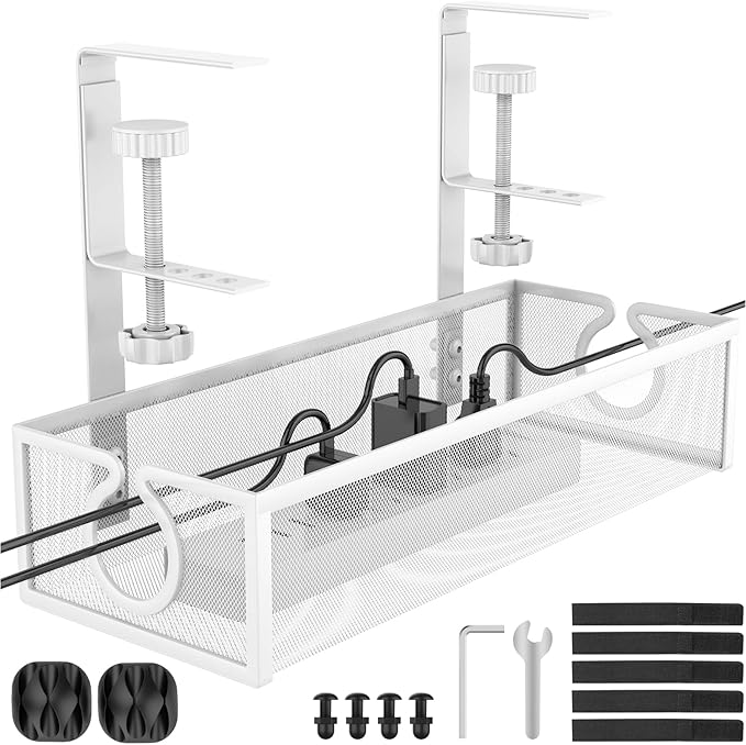 Under Desk Cable Management Tray, Metal Long Arms, No Drill Mesh Wire by REFLYING