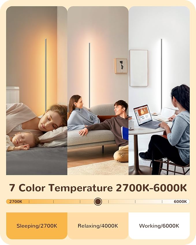 EDISHINE LED Corner Lamp, 57.5" Tall Slim Sleek Floor Lamps - Image 2