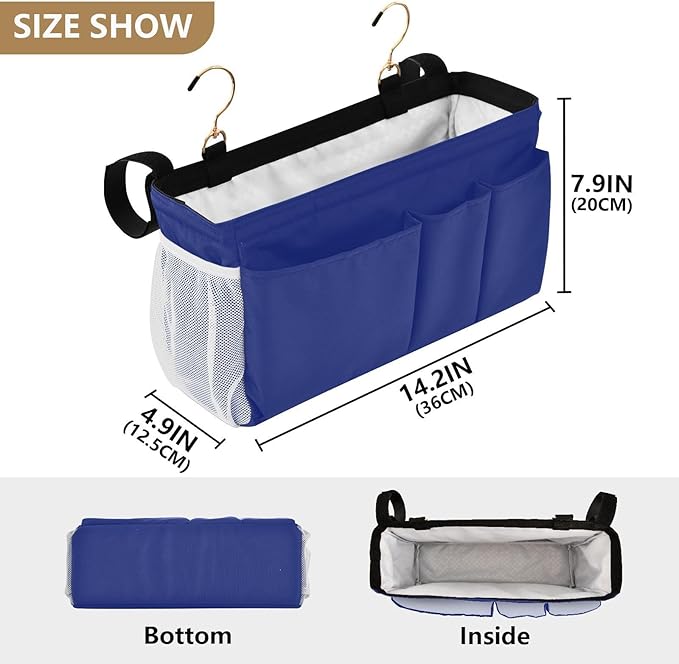 Blue Bedside Caddy Storage Bag Bedside Organizer - Image 4
