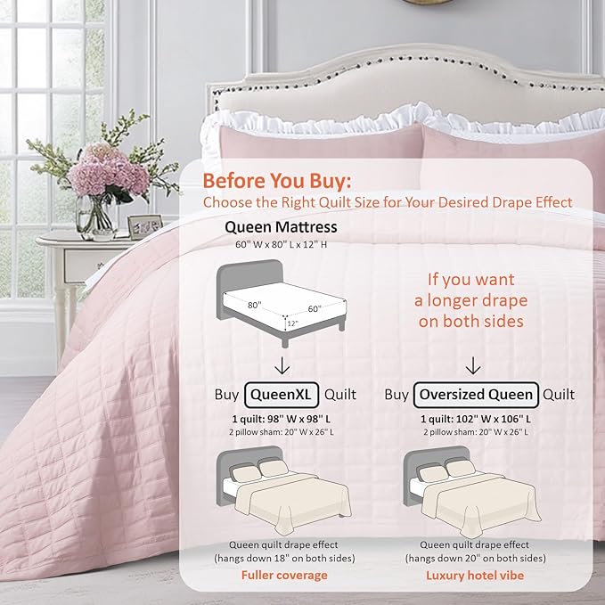 KASENTEX Queen XL Quilt Set 98"x98" – Soft Washed 3-Layer Lightweight Bedspread - Image 3