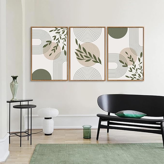 Yeehomedec Boho Sage Green Framed Canvas Wall Art, Mid Century Modern Wall Decor - Image 5