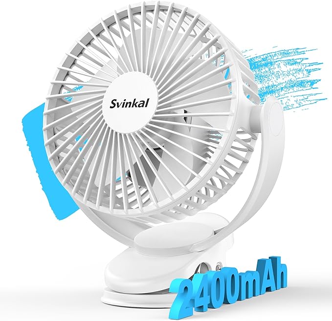 Svinkal usb Personal Clip on Fan 2400mAh Battery Operated 6in, Type C, 3 Speed by FocusedUSBsmallappliances