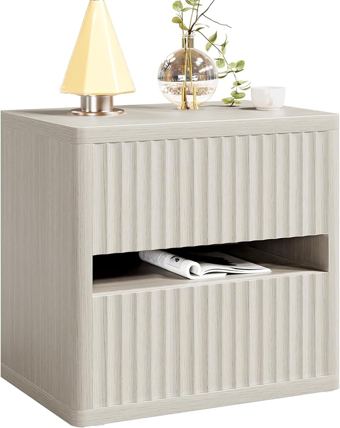 Dripex Fluted Nightstand with 2 Drawers, Large Wide Wood Night Stand Bedside - Image 9