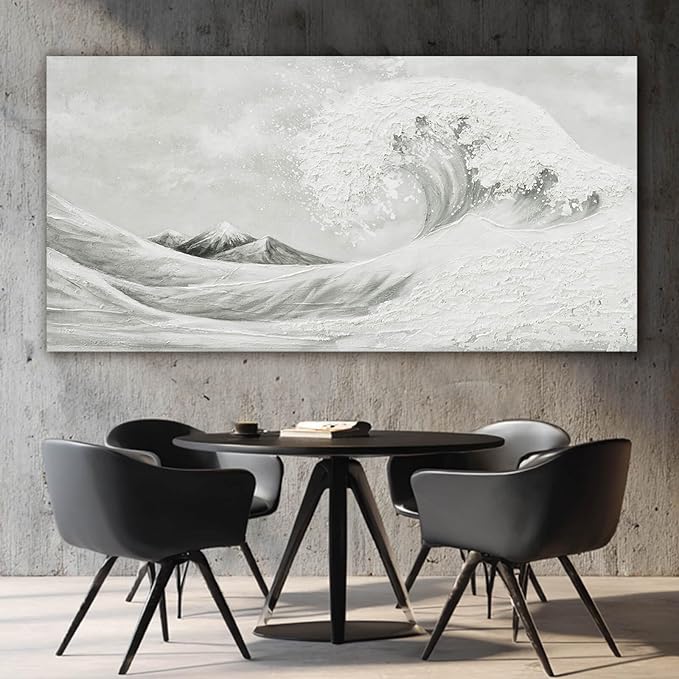 YETHEN WAL Neutral Grey Wave Wall Art – Textured Coastal Canvas Print - Image 3