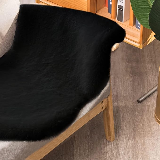 Black Shag Washable Fluffy Fur Area Rugs - Image 4