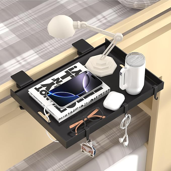 Foldable Bedside Shelf, Metal Clip-On Bed Tray Table by Edudif