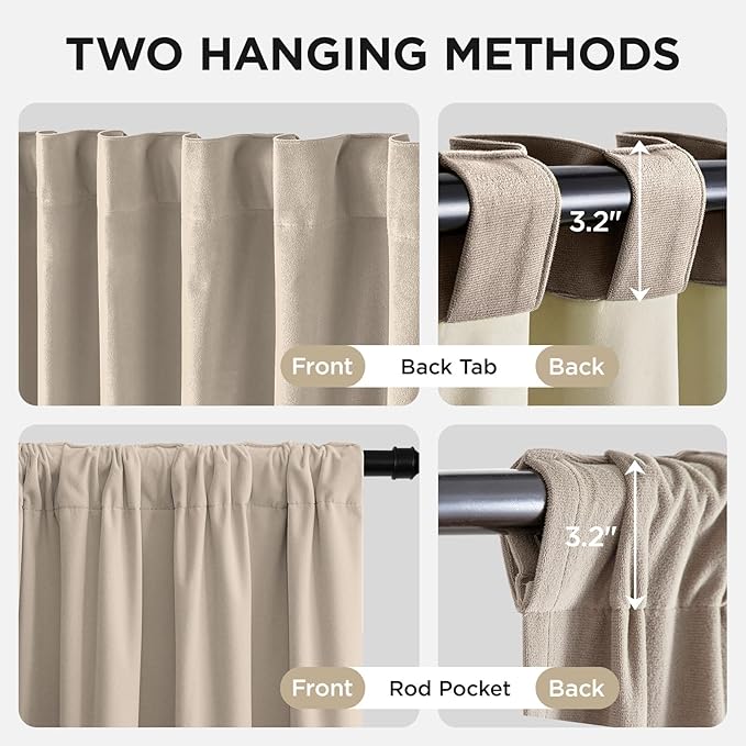 Joydeco Light Beige 100% Blackout Curtains 96 Inch 2 Panels, Luxury Thermal - Image 3