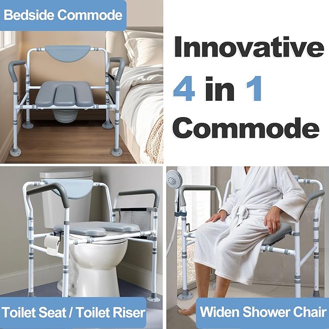 Aliseniors Heavy Duty Bedside Commode, 500lbs Extra-Wide Bariatric Commode Chair - Image 3